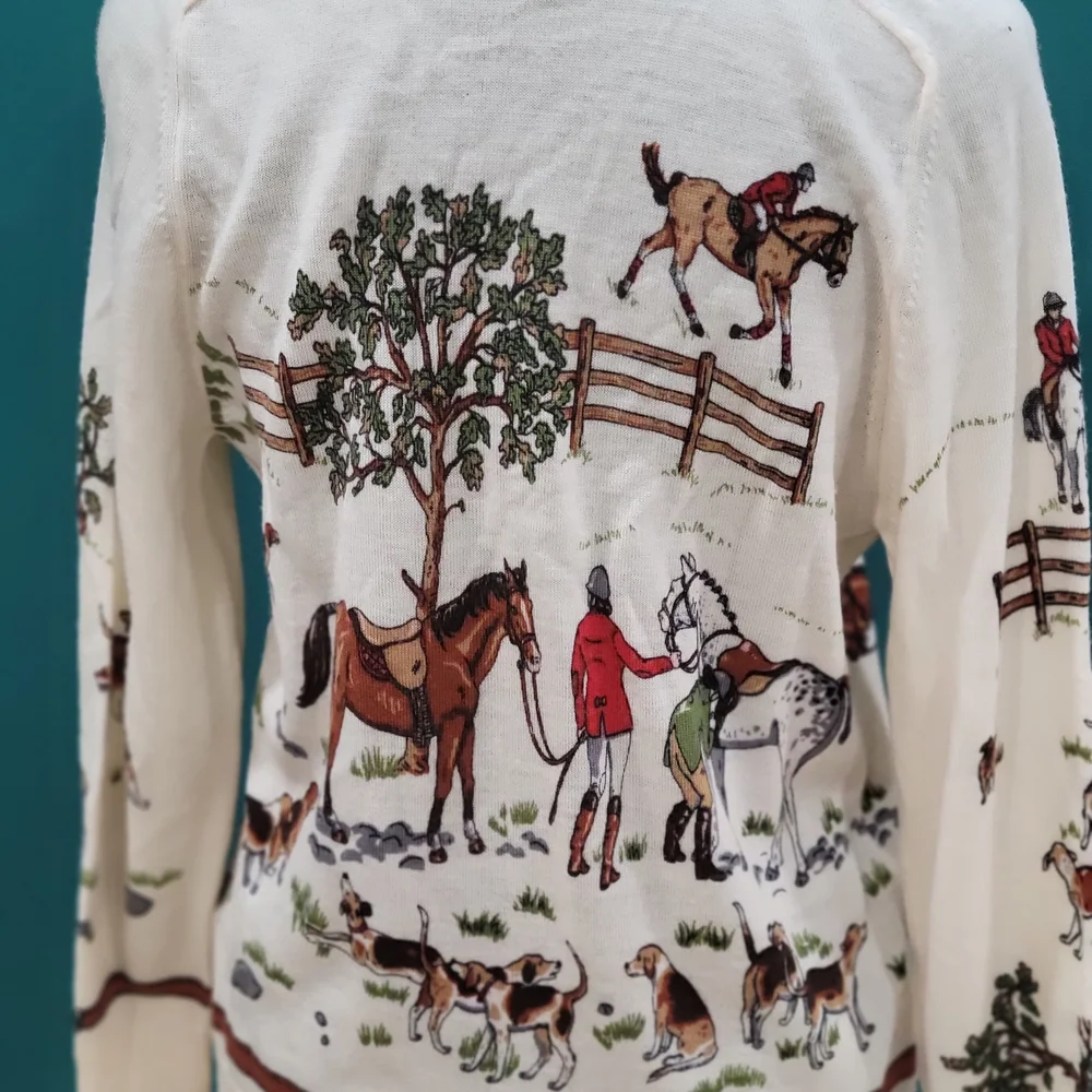 J. Crew Cream Horse/Equestrian Vintage HTF Rare Cardigan Size Med. 100% Wool - Picture 4 of 9